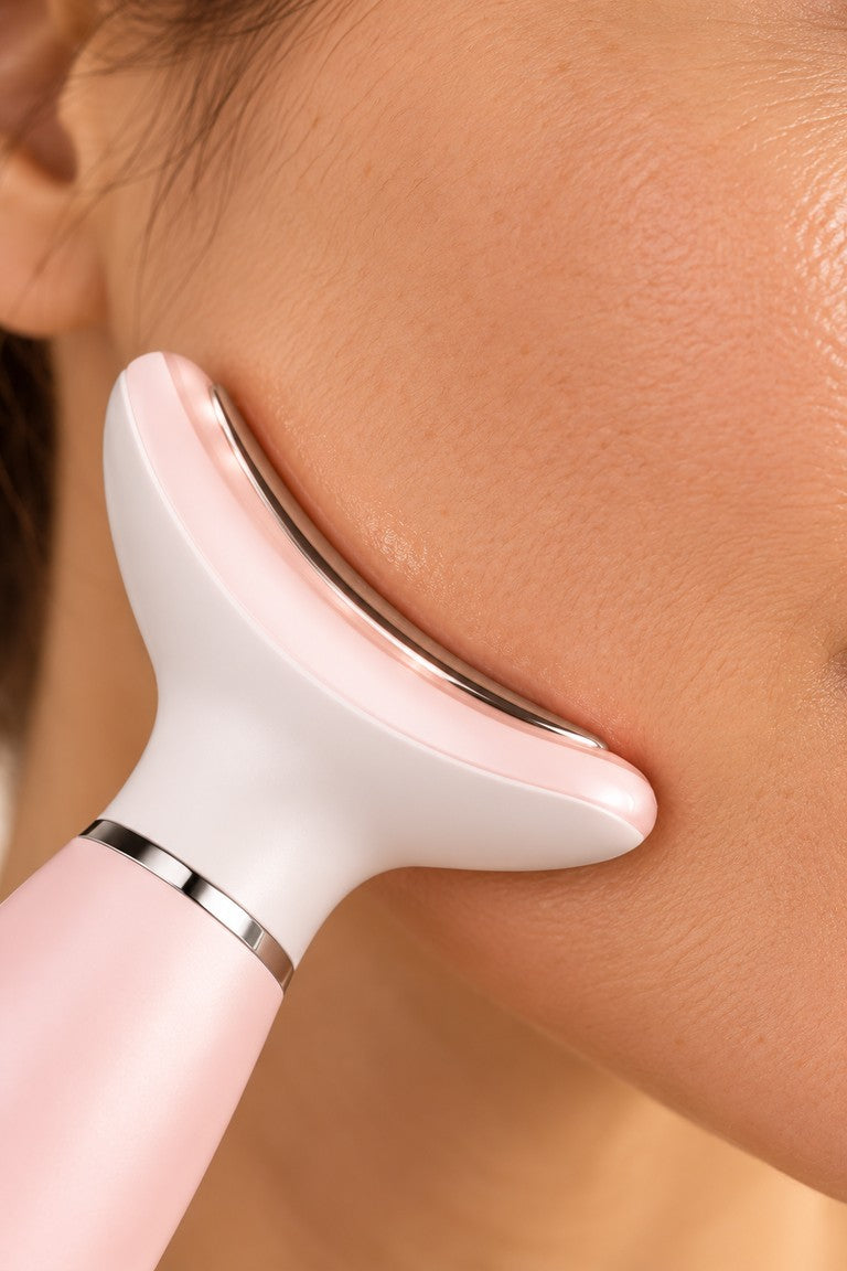 Forma's curved contact head resting smoothly against natural cheek skin