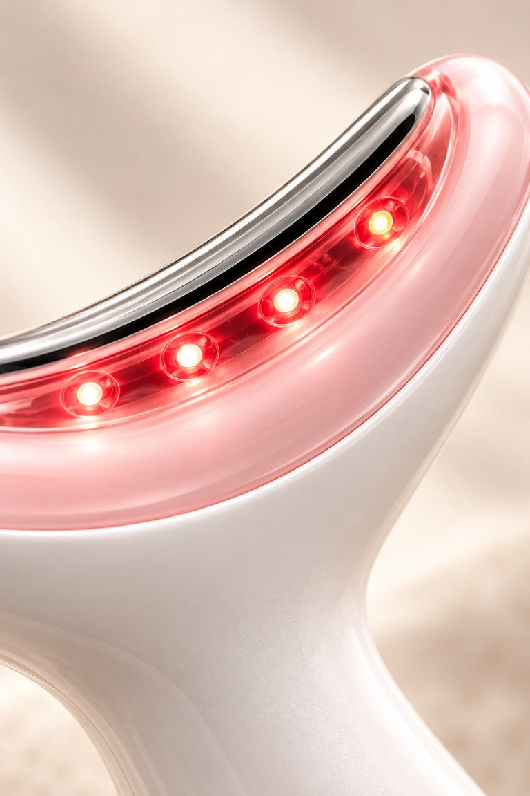 Close-up of red LED emitters inside the translucent rim of Forma's head